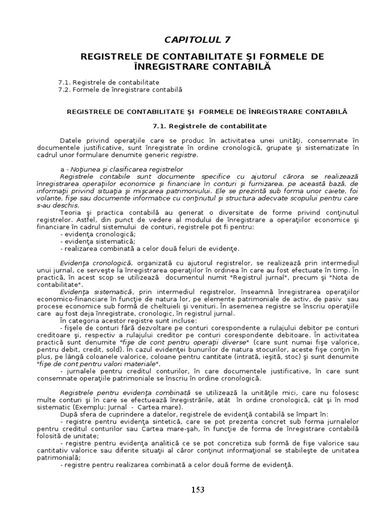 Contabilitate - Curs 7 - Registrele de Contabilitate Si Formele de ...