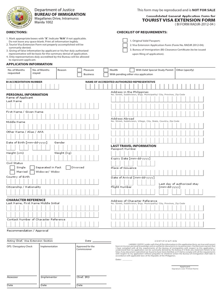 Tourist Visa Extension Form PDF | PDF | Travel Visa | Passport
