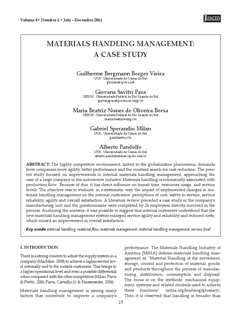 case study material handling system pdf