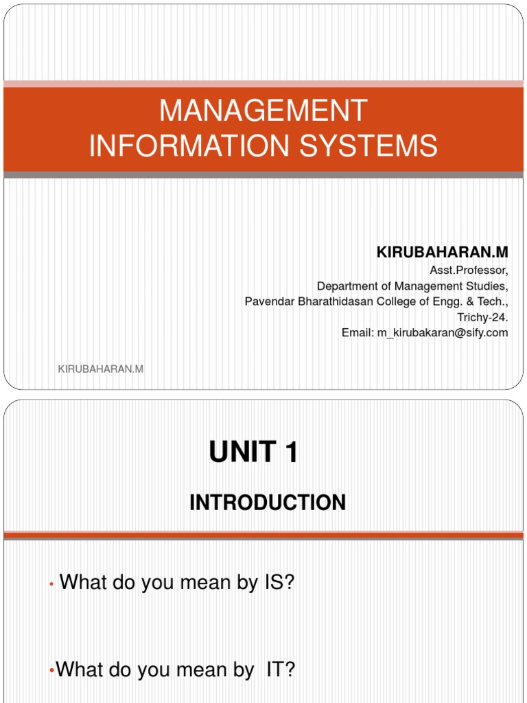 Unit 1.ppt Mis | PDF | Information System | Sales