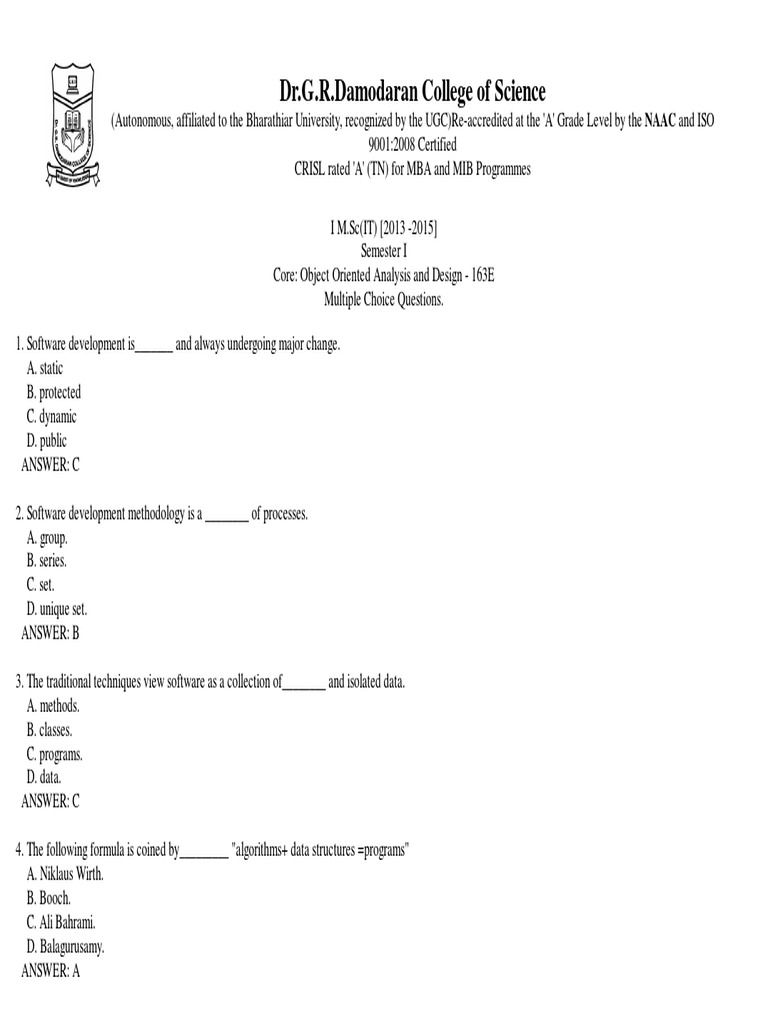 Ooad Multiple Choice Questions With Answers Pdf