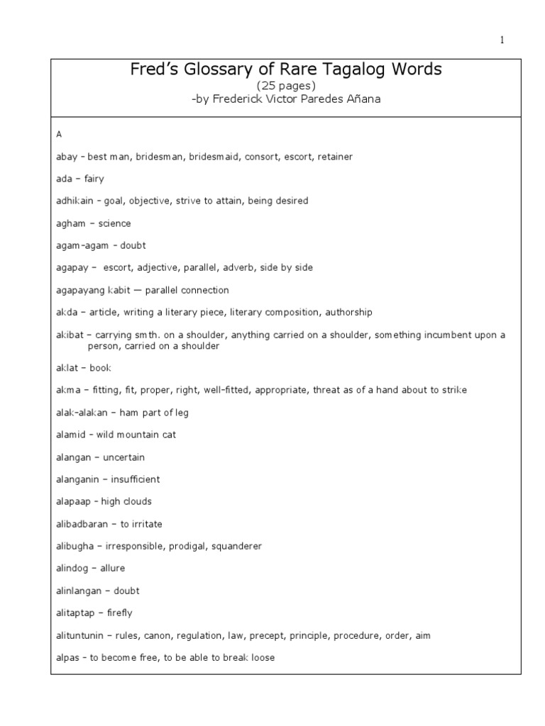 Tagalog Rare Words Tagalog Language Wikipedia