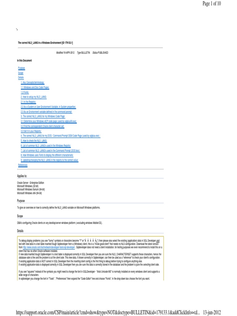 The Correct NLS - LANG in A Windows Environment | PDF