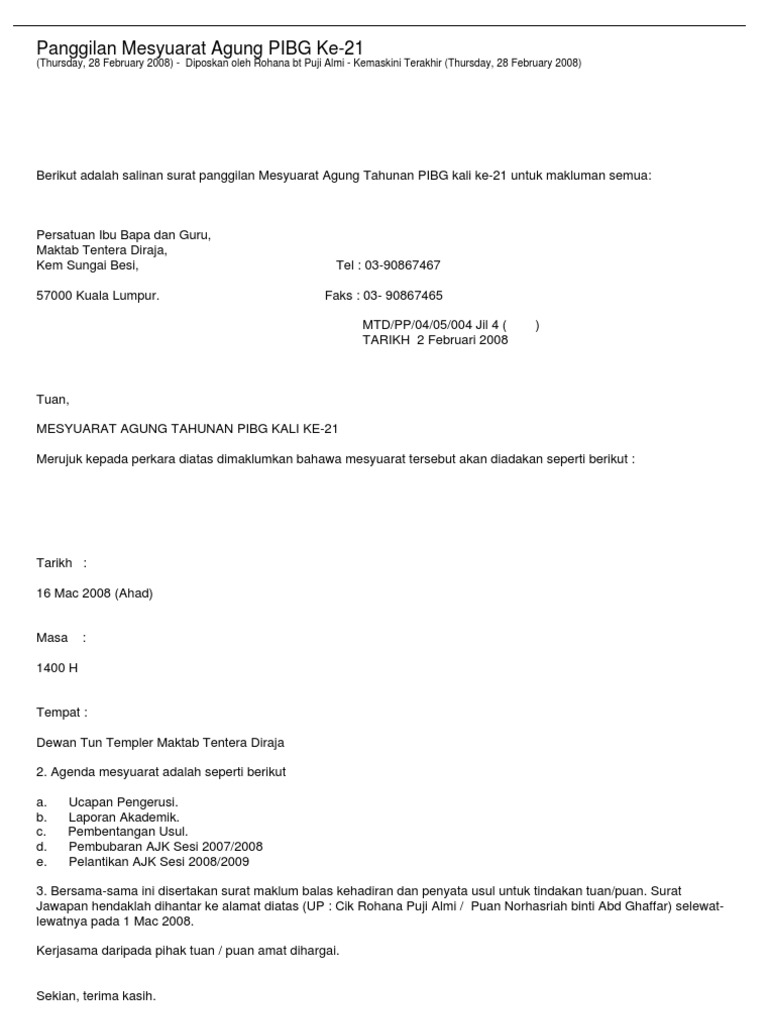 Format Surat Panggilan Mesyuarat Pdf