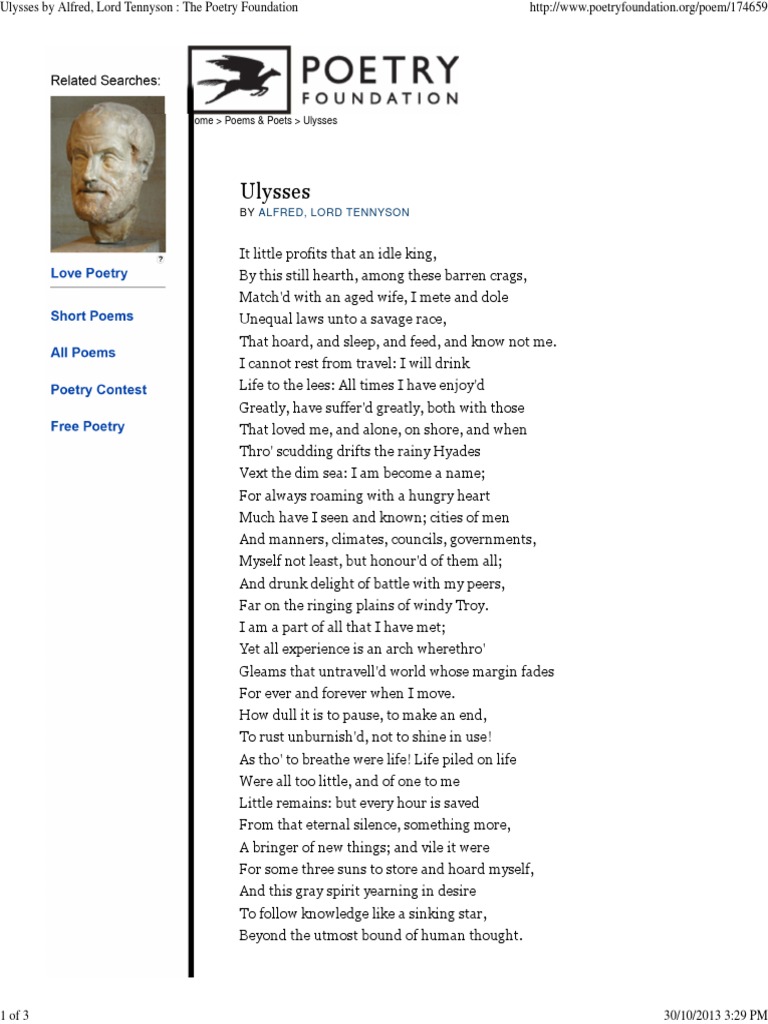 Ulysses by Alfred, Lord Tennyson - The Poetry Foundation PDF | PDF | Poetry  | Religion And Belief