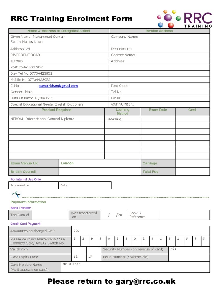 RRC Training Enrolment Form | PDF | Business