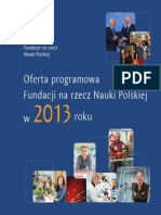 Oferta Programowa Fundacji Na Rzecz Nauki Polskiej Na Rok 2013