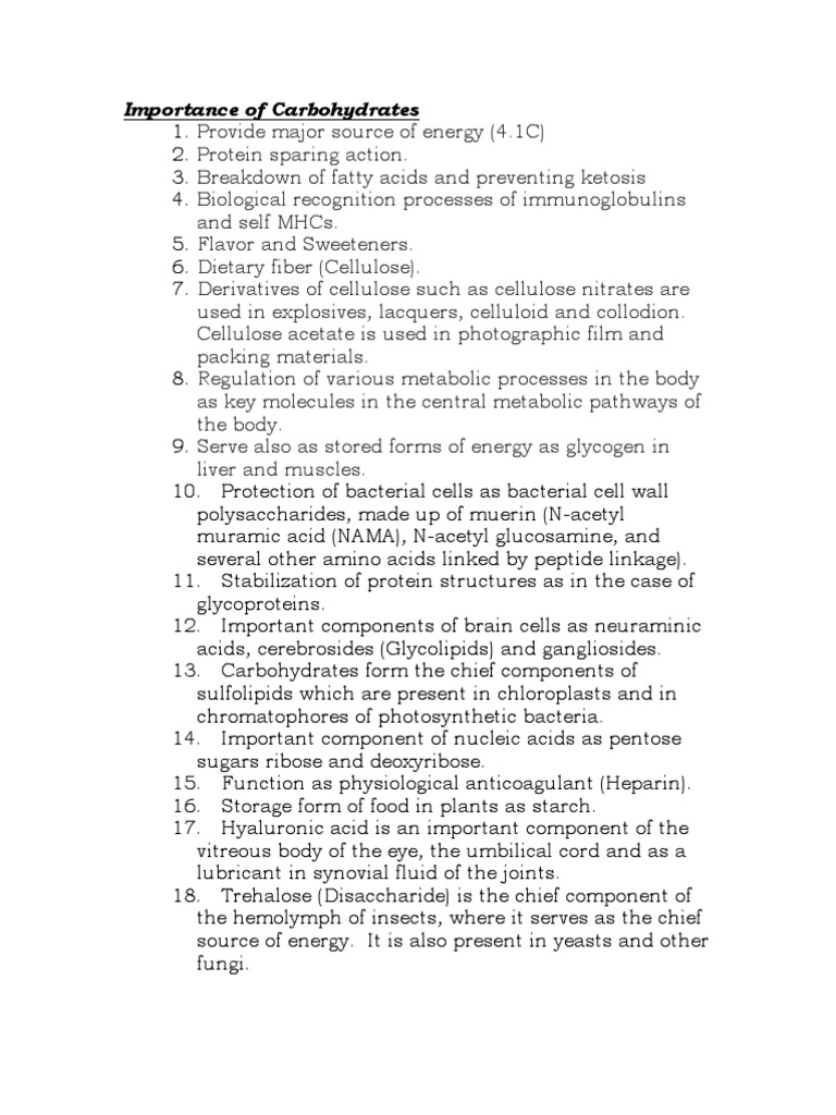 Importance Of Carbohydrates Pdf Carbohydrates Metabolism