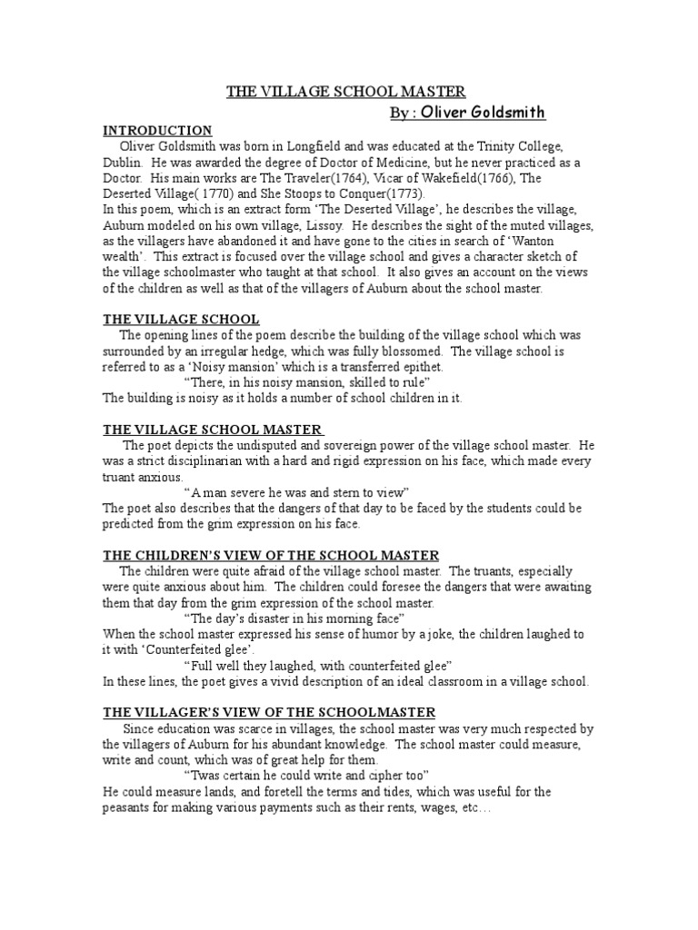The Village School Master Poetry