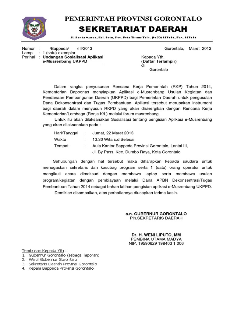 Contoh Surat Undangan Resmi Gubernur