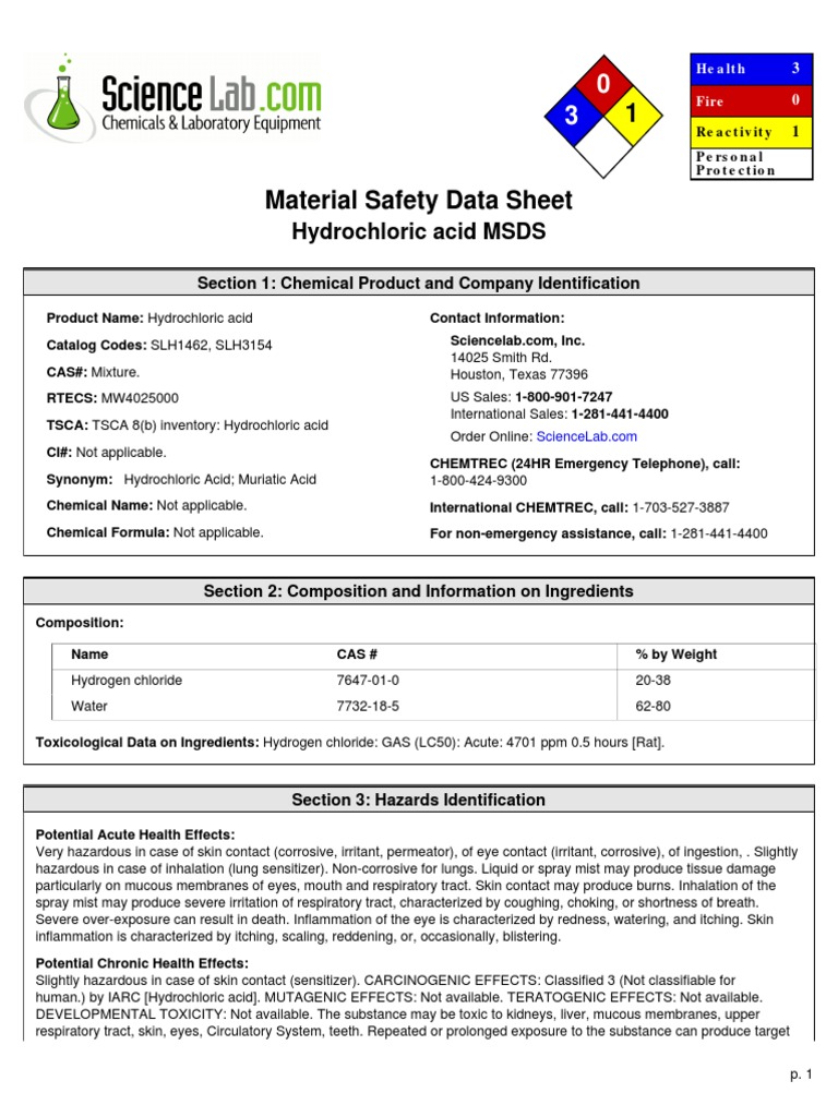 MSDS Toxicity Dangerous Goods