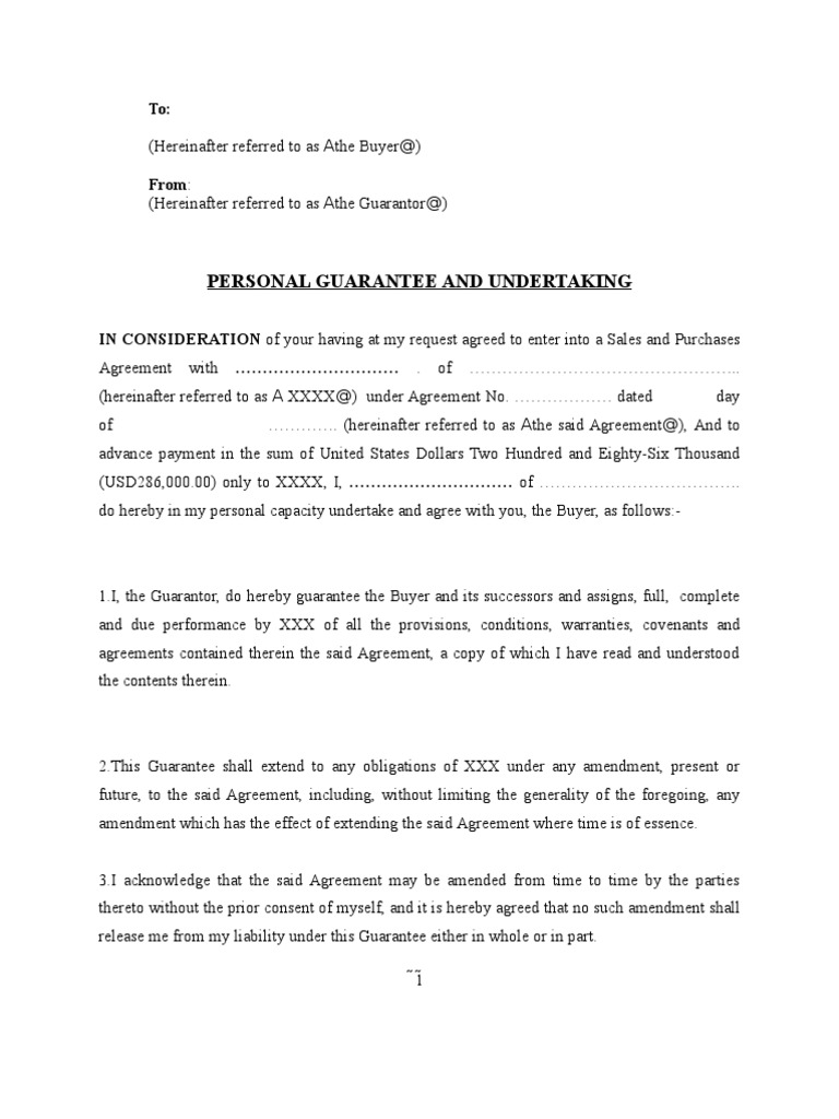 Sample Personal Guarantee Guarantee Contract Law