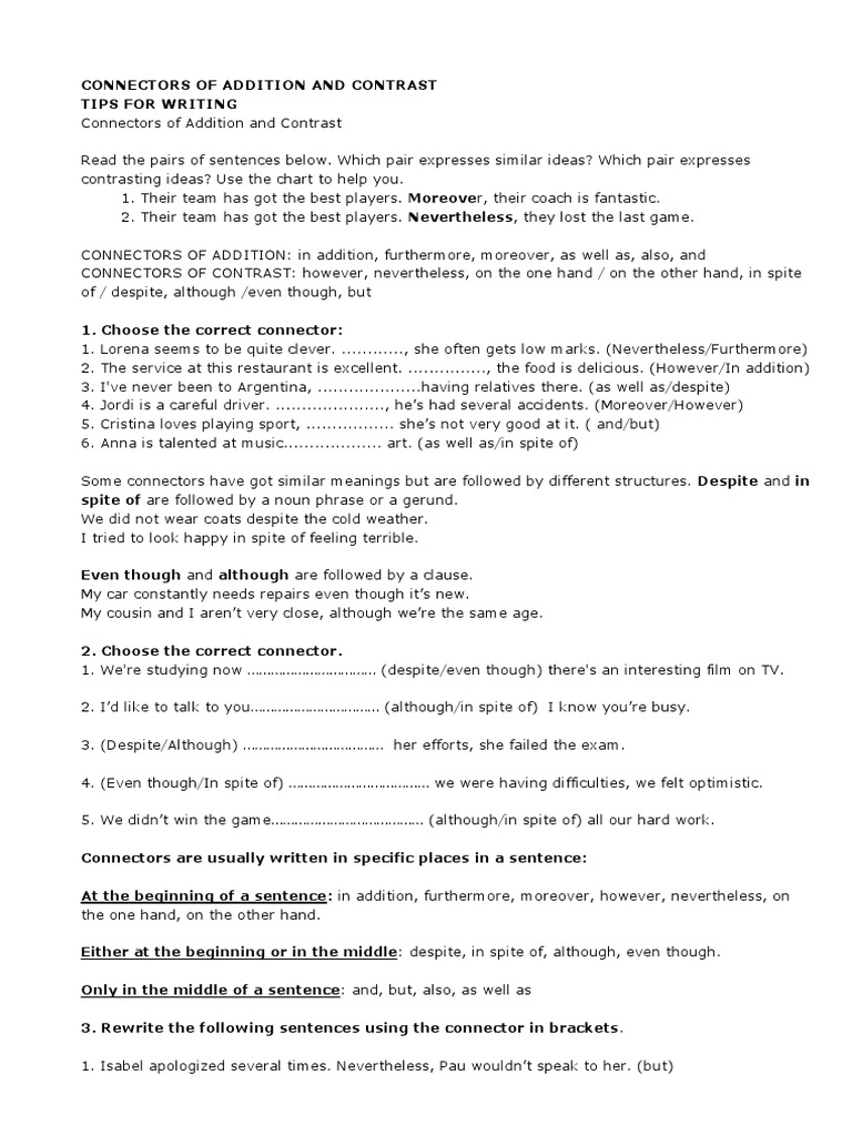 Exercises Connectors PDF Ellipsis Linguistic Morphology