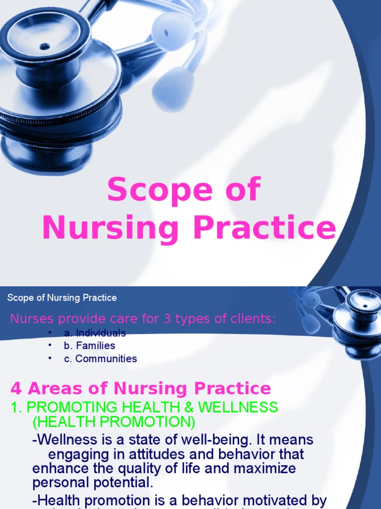 Scope of nursing practice preventive healthcare health promotion