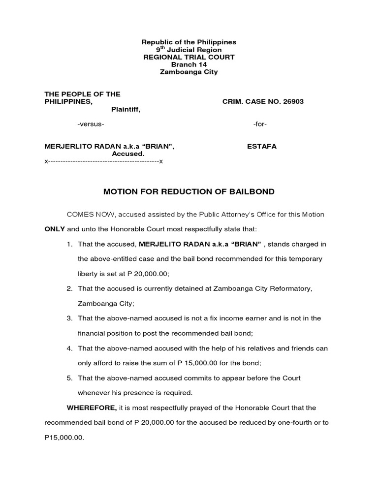 MOTION FOR REDUCTION OF BAILBOND.docx