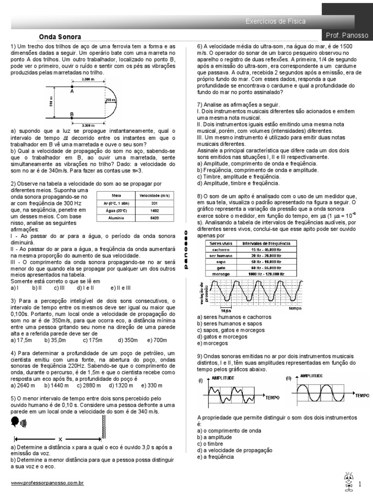 Exercícios sobre Ondas Sonoras 9º Ano | PDF | Som | Ondas