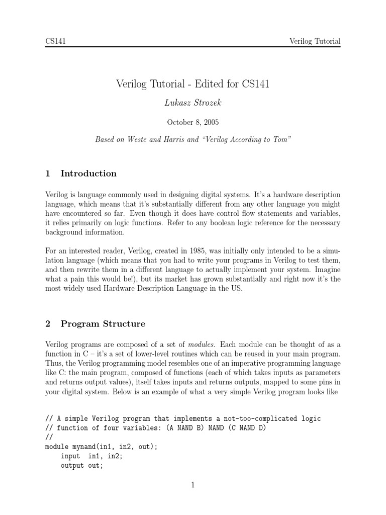 Verilog Tutorial PDF | PDF | Hardware Description Language | C ...