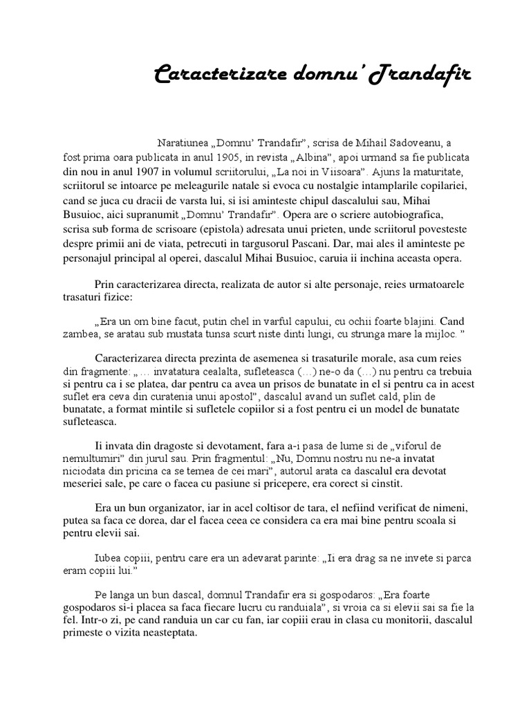 Domnul Trandafir De Mihail Sadoveanu