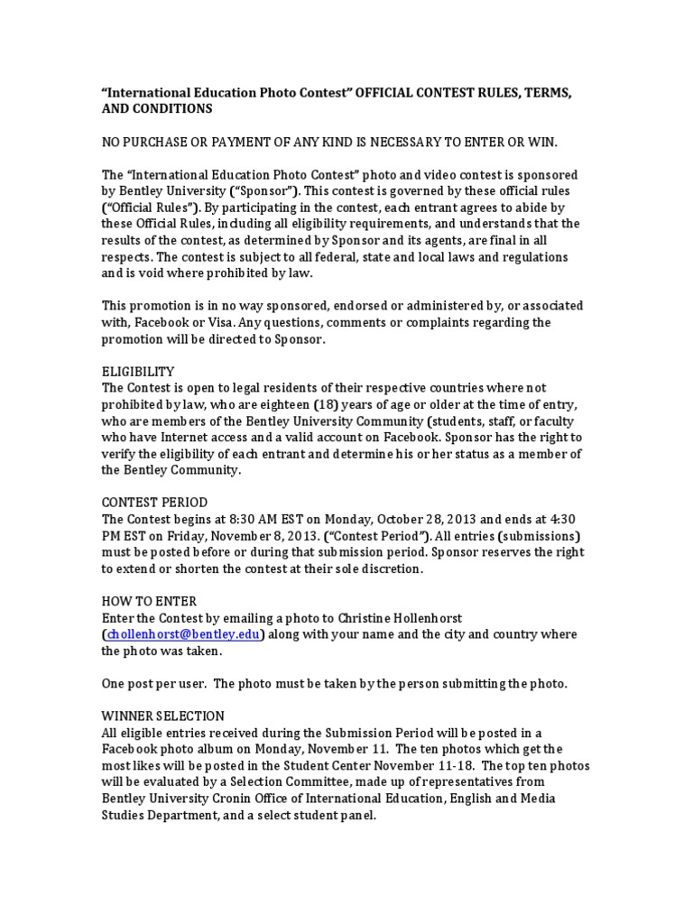 International Education Photo Contest Rules | PDF | Facebook | Indemnity