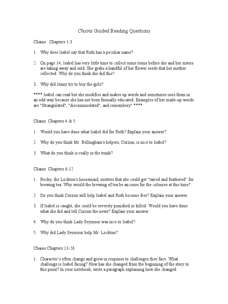 Chains Guided Reading Questions PDF Novels