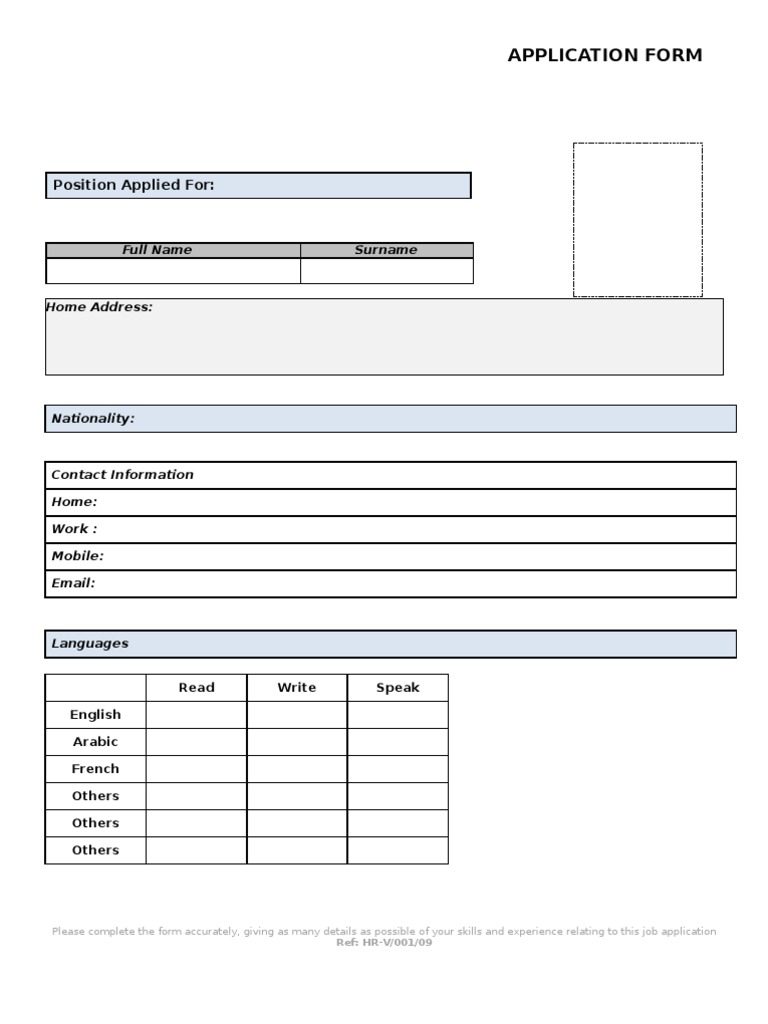 job application form pdf employment