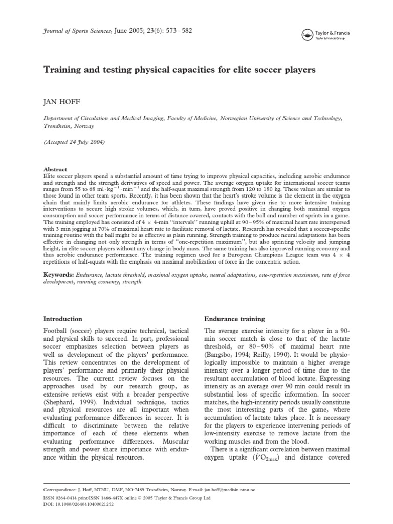 Training and Testing Physical Capacities For Elite Soccer Players PDF