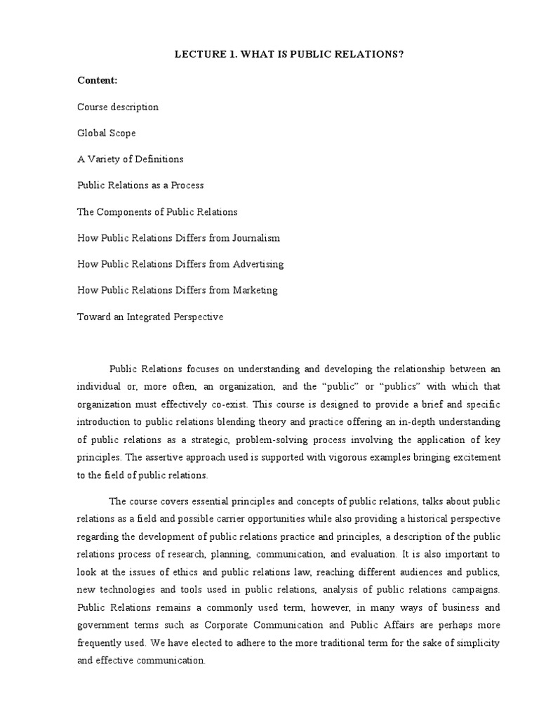 Introduction to Public Relations Concepts | PDF
