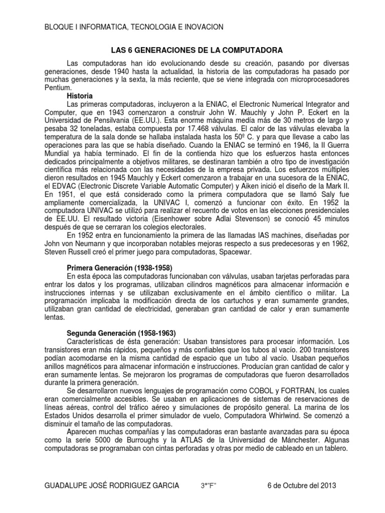Las 6 Generaciones de La Computadora | PDF | Microprocesador | Circuito ...