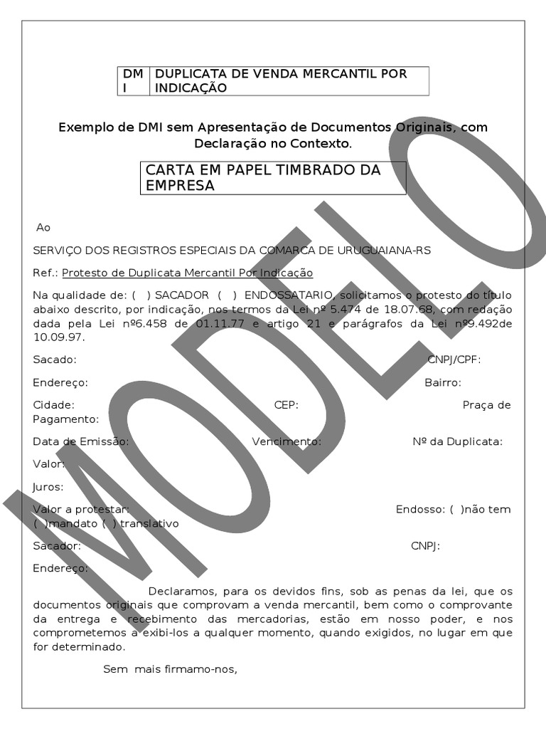 Modelo de Duplicata Mercantil por Indicação | PDF