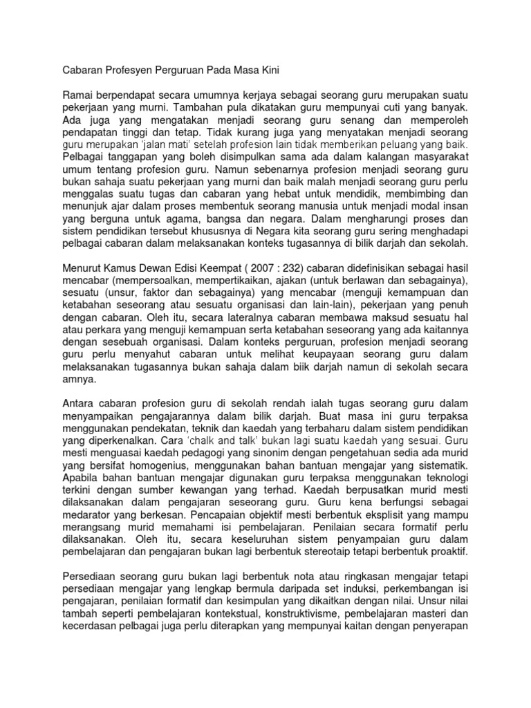 Cabaran Profesyen Perguruan Pada Masa Kini Pdf