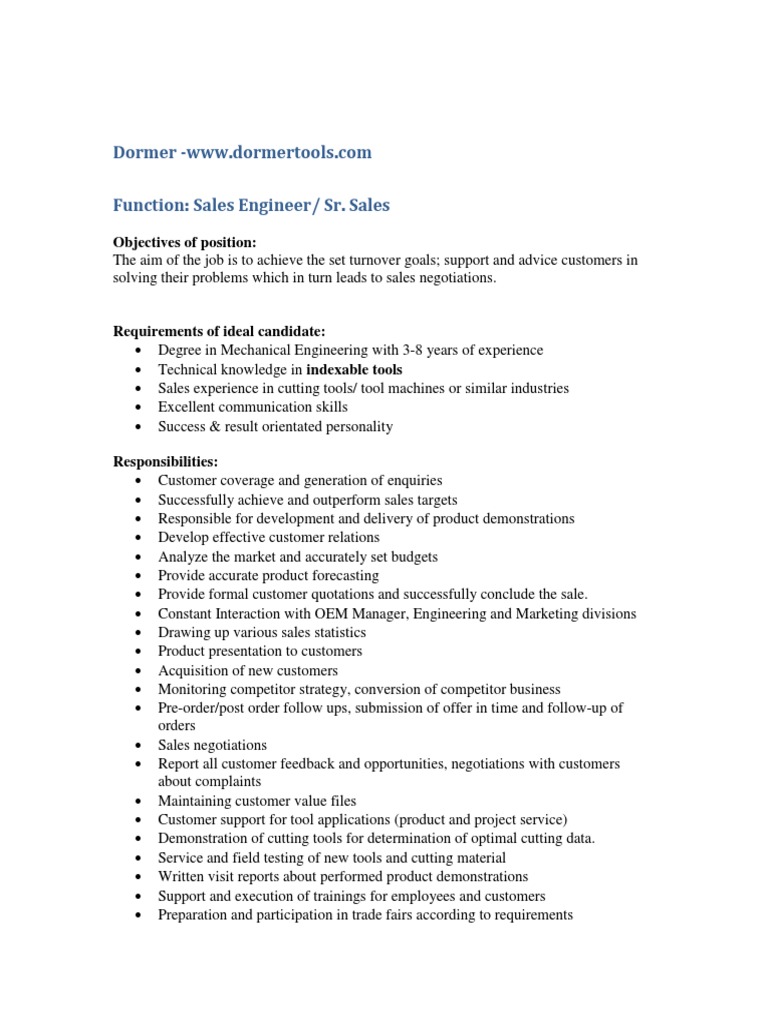 Senior Sales Engineer Job Overview | PDF | Business