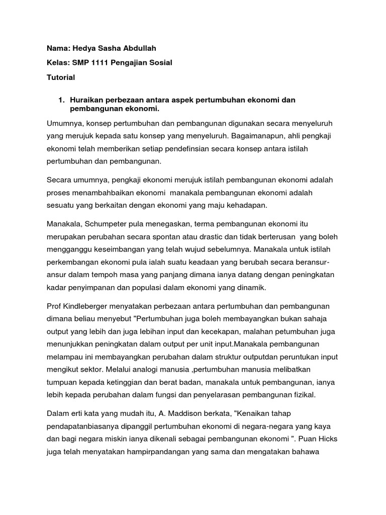 Huraikan Perbezaan Antara Aspek Pertumbuhan Ekonomi Dan Pembangunan Ekonomi Pdf
