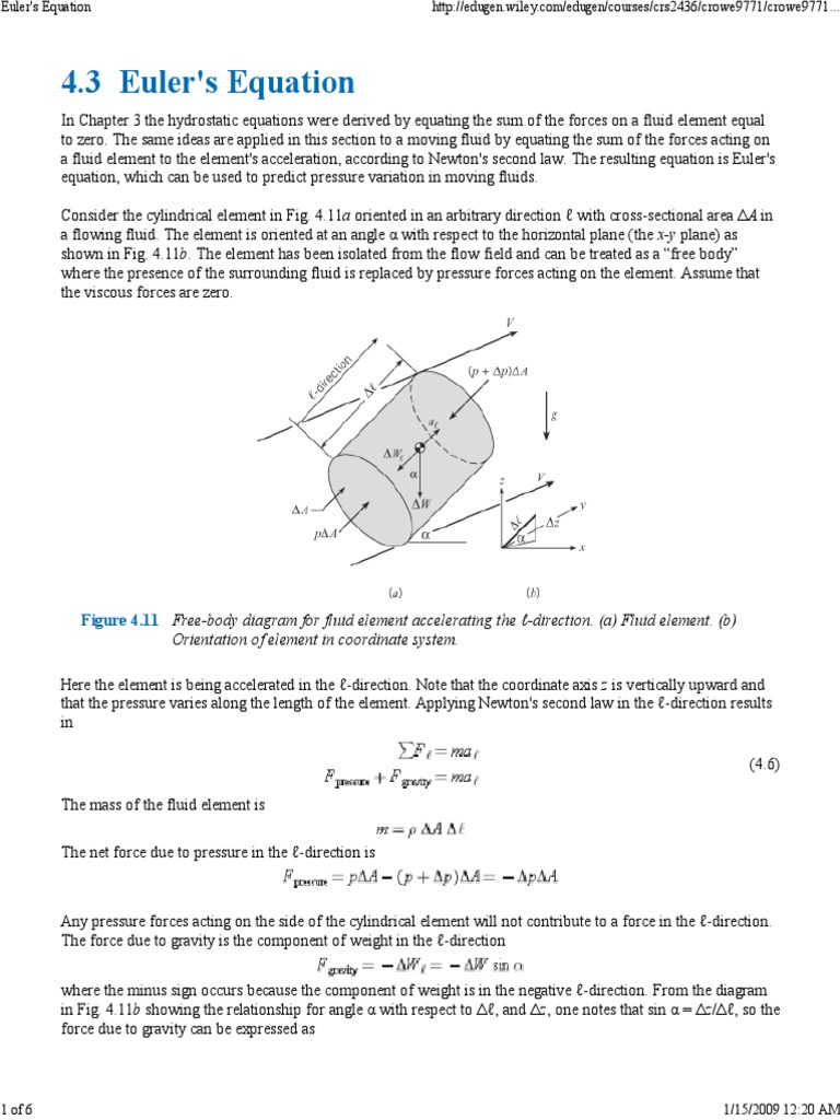 4.3Euler's Equation.pdf Pressure Fluid Dynamics