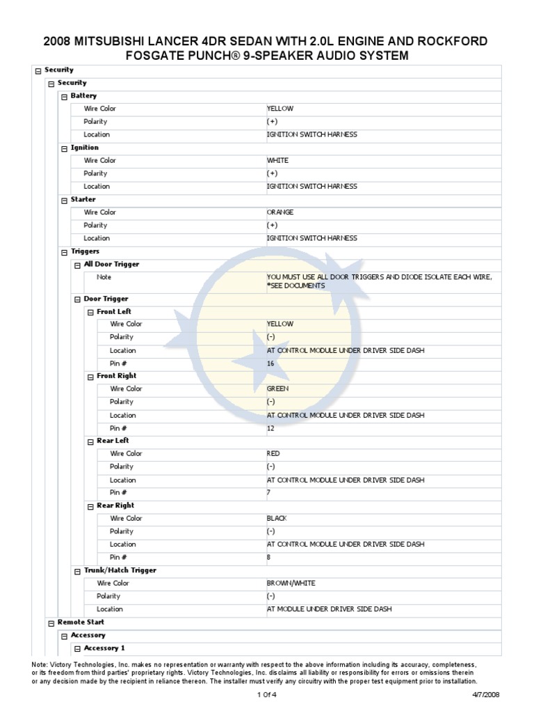 Remote Start Alarm wiring 2008 mitsubishi lancer.pdf | Inyección de
