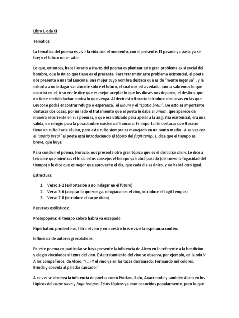 Oda XI de Horacio: Carpe Diem y Vida | PDF | Horacio | Existencialismo
