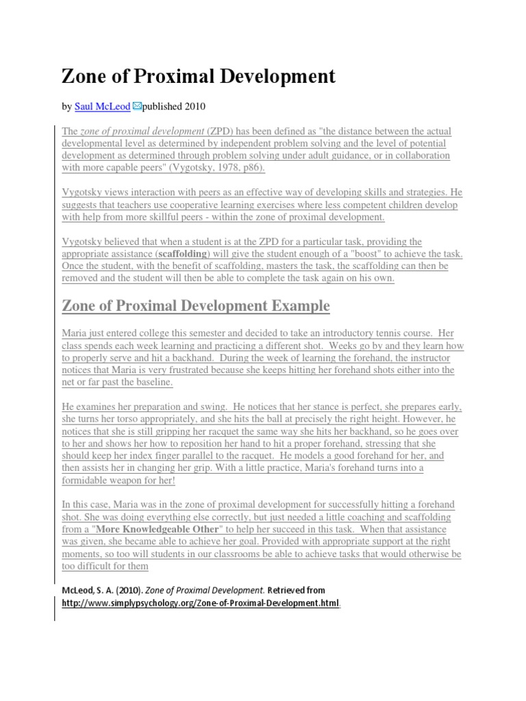 Understanding the Zone of Proximal Development | PDF | Educational ...