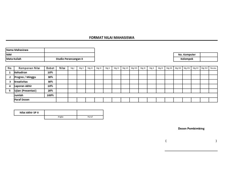 Format Penilaian Mahasiswa Guru Paud