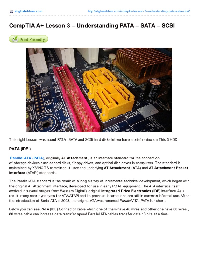 CompTIA A+ Lesson 3 Understanding, PATA, SATA, SCSI | PDF ...