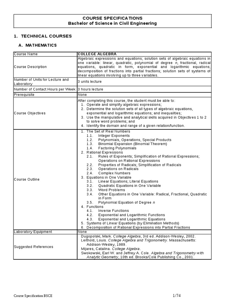 BSCE Course Overview: Mathematics | PDF | Trigonometric Functions ...