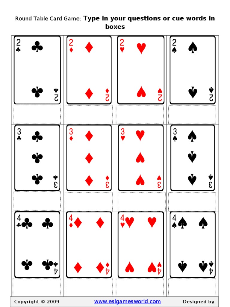 Type in Your Questions or Cue Words in Boxes: Round Table Card Game | PDF