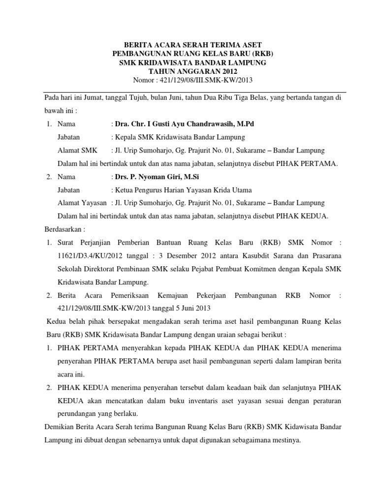 Berita Acara Serah Terima Aset