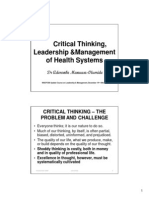 Critical Thinking, Leadership & Management of Health Systems