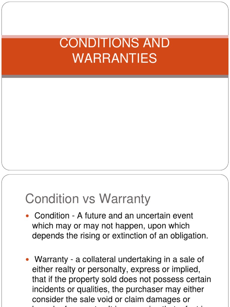 Conditions and Warranties Civil Law (Legal System) Social Institutions