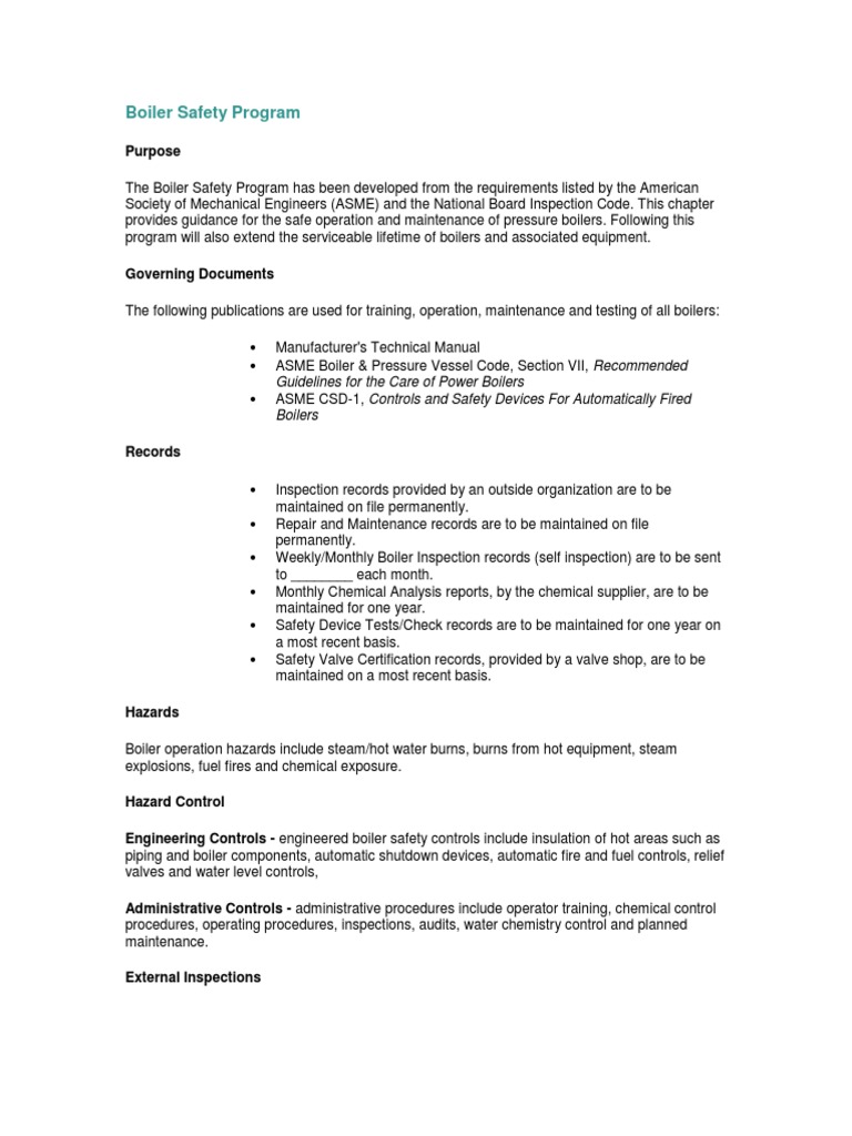 Boiler Safety Program Guidelines | PDF | Boiler | Leak
