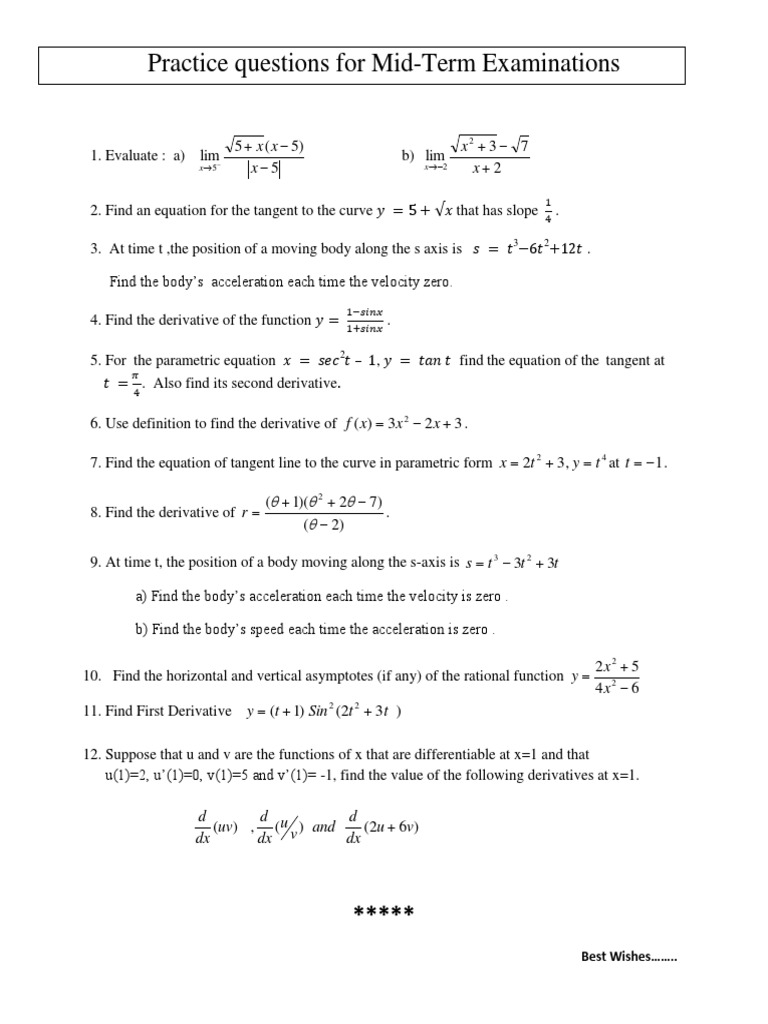Mid-Term Exam Practice Questions | PDF