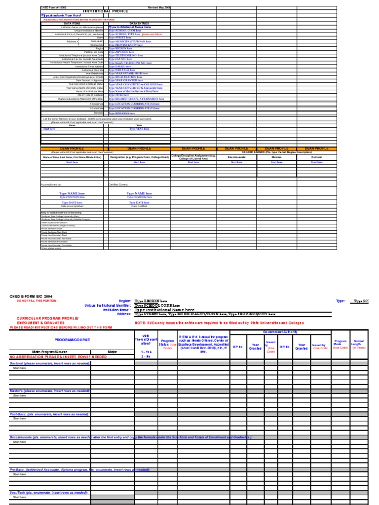 CHED E-Forms a B-C Institutional, Programs, Enrollment and Graduates ...