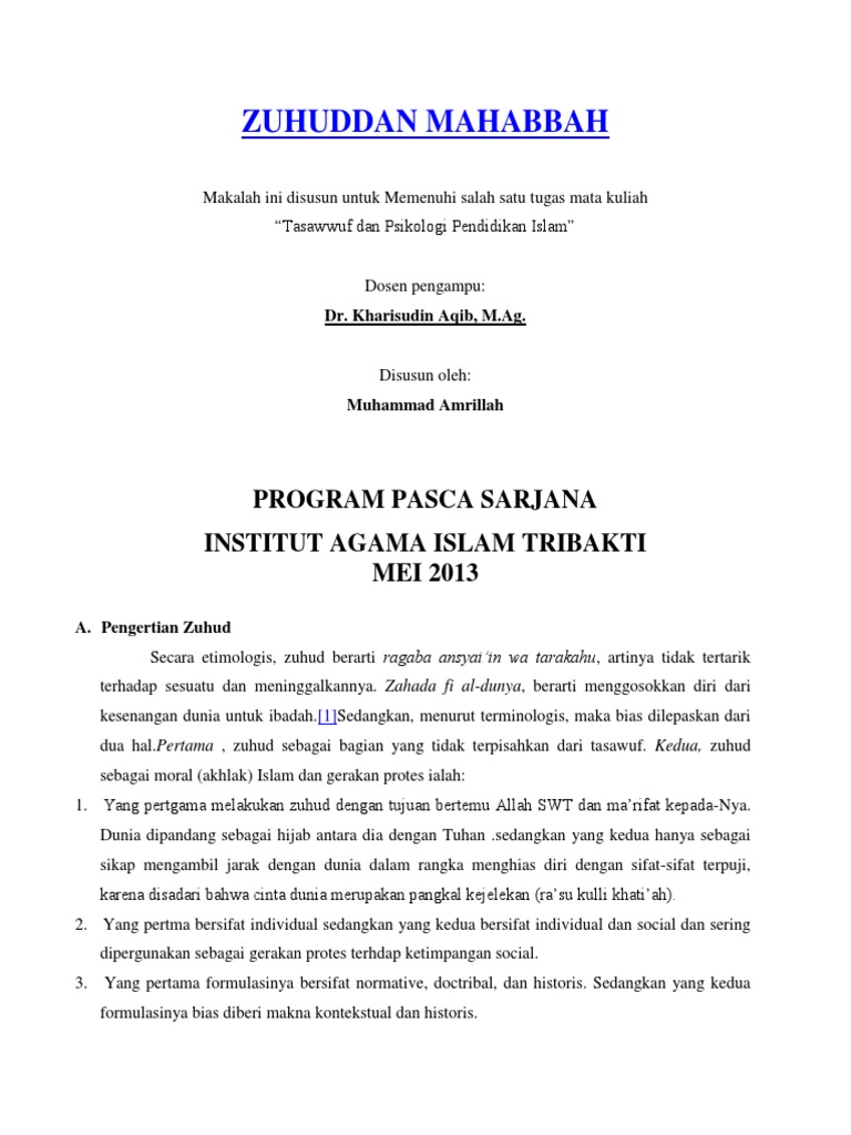 Zuhud Dan Mahabbah