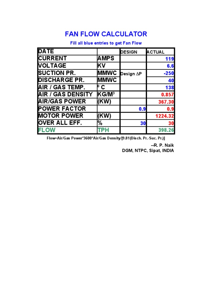 Fan Flow Calculator | PDF | Electrical Engineering | Electricity