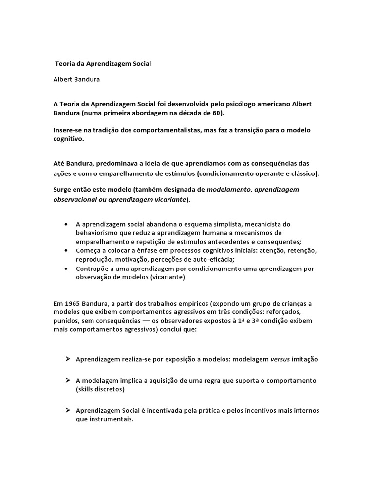 Teoria Da Aprendizagem Social | PDF | Comportamento | Aprendizado