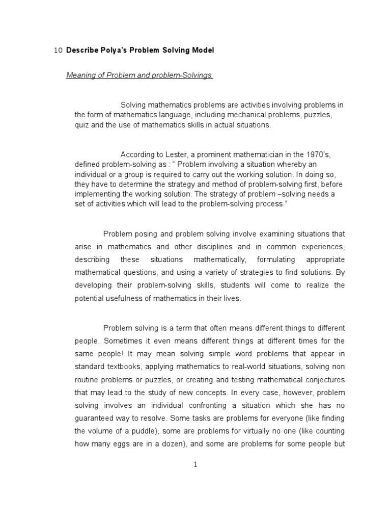 Polya's Problem Solving Model Explained | PDF | Heuristic | Teaching ...